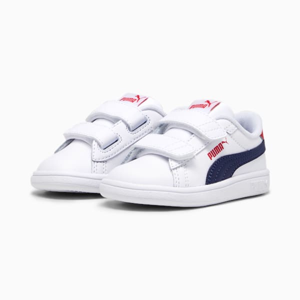 Smash 3.0 Leather V Sneakers Baby, PUMA White-PUMA Navy-For All Time Red, large-MEX