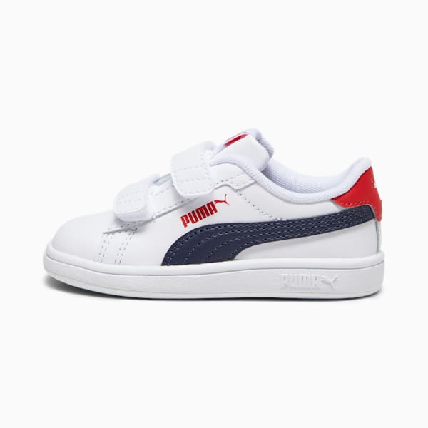 Smash 3.0 Leather V Sneakers Baby, PUMA White-PUMA Navy-For All Time Red, large-MEX