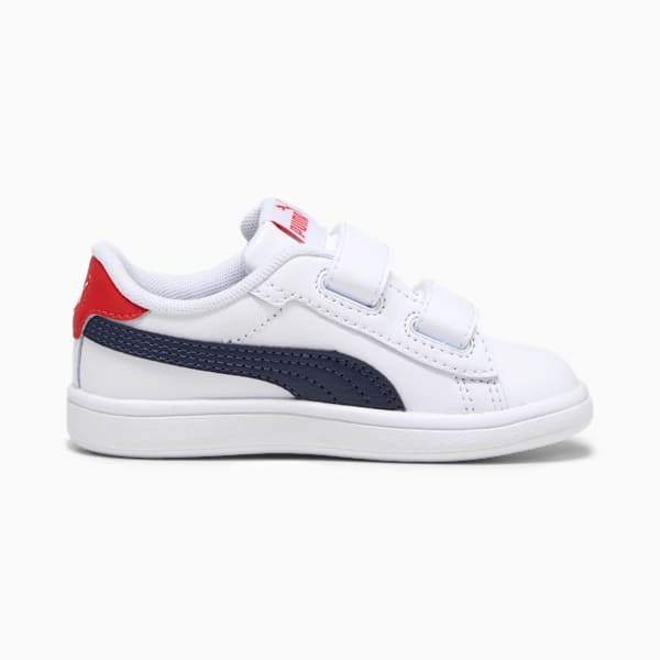 Smash 3.0 Leather V Sneakers Baby, PUMA White-PUMA Navy-For All Time Red, large-MEX