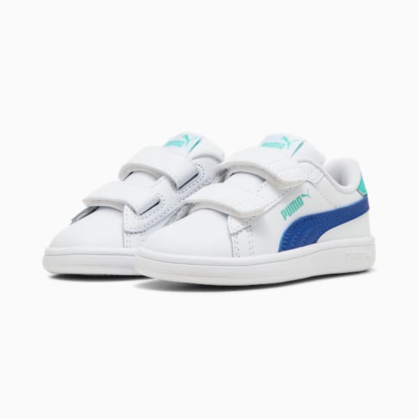 Smash 3.0 Leather V Sneakers Baby, PUMA White-Vivid Blue-Aquatic, large-MEX