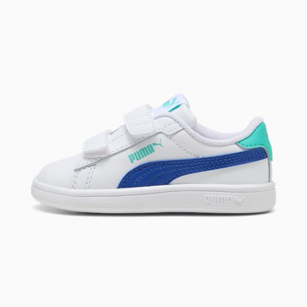 Smash 3.0 Leather V Sneakers Baby, PUMA White-Vivid Blue-Aquatic, large-MEX
