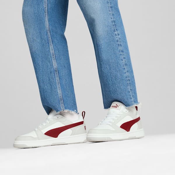 Rebound V6 Low Sneakers, Glacial Gray-Intense Red-PUMA White, large-ZAF