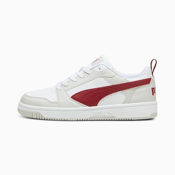 Rebound V6 Low Sneakers, Glacial Gray-Intense Red-PUMA White, large-ZAF