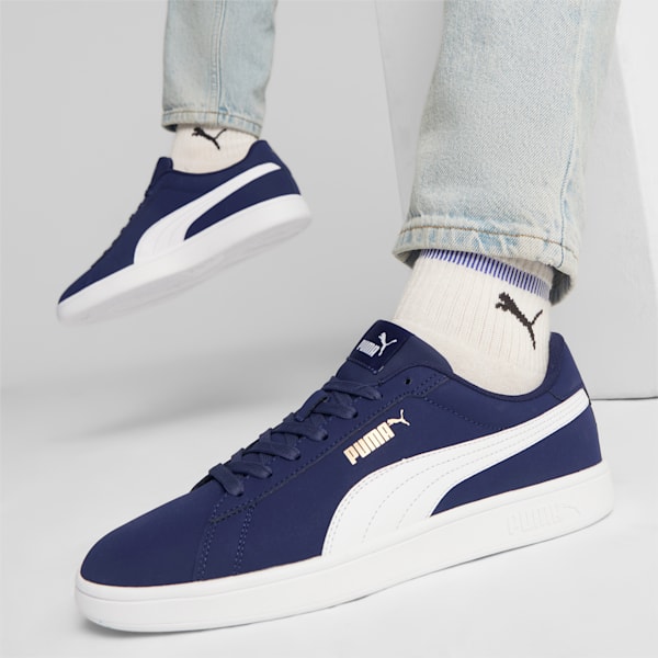 PUMA Smash 3.0 Buck Sneakers, PUMA Navy-PUMA White-PUMA Gold, large-ZAF