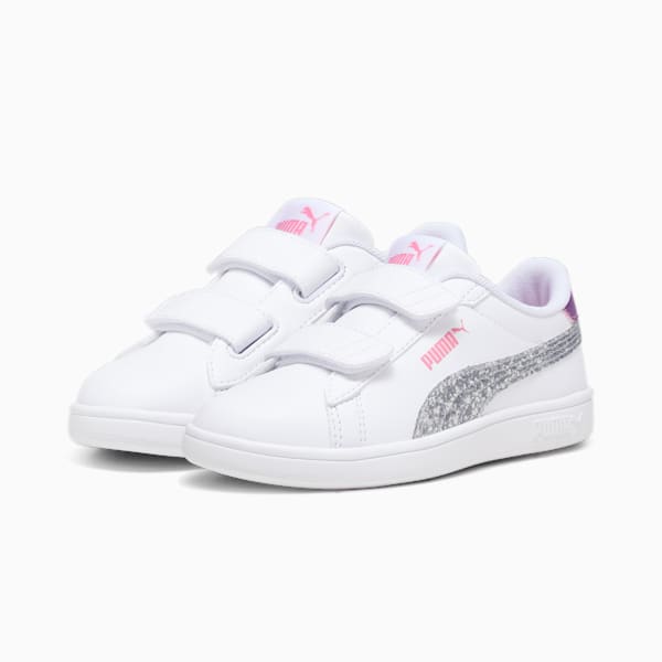 PUMA Smash 3.0 Star Glo Kids' Sneakers, PUMA White-PUMA Silver-Strawberry Burst-Purple Pop, large-ZAF