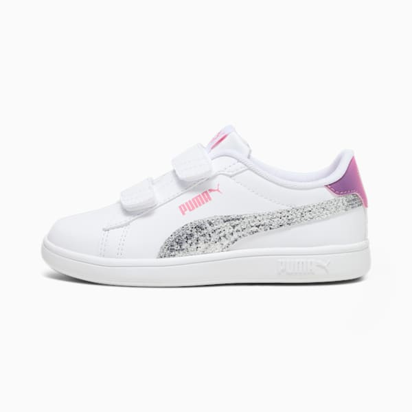PUMA Smash 3.0 Star Glo Kids' Sneakers, PUMA White-PUMA Silver-Strawberry Burst-Purple Pop, large-ZAF