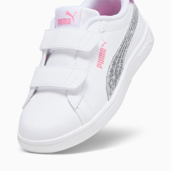PUMA Smash 3.0 Star Glo Kids' Sneakers, PUMA White-PUMA Silver-Strawberry Burst-Purple Pop, large-ZAF