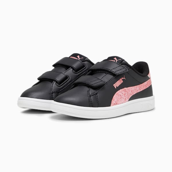 PUMA Smash 3.0 Star Glo Kids' Sneakers, PUMA Black-Peach Smoothie-PUMA White, large-ZAF