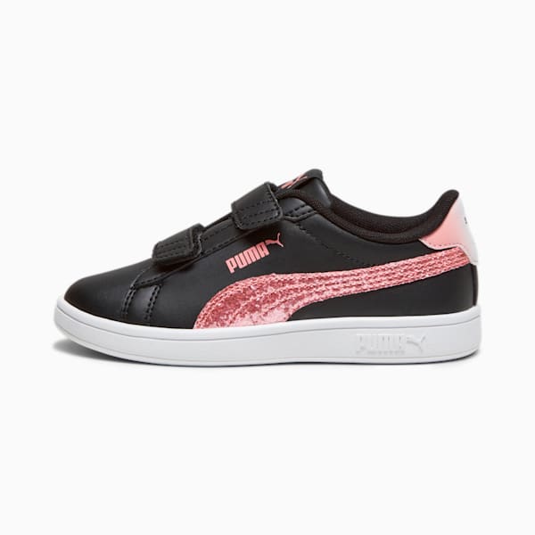 PUMA Smash 3.0 Star Glo Kids' Sneakers, PUMA Black-Peach Smoothie-PUMA White, large-ZAF