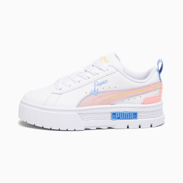 Mayze Sweater Weather Kids' Sneakers, PUMA White-Blissful Blue-Peach Smoothie, large-ZAF