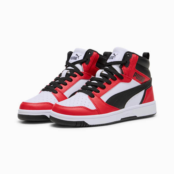 Tenis Rebound V6 Mid para adolescentes, PUMA White-PUMA Black-For All Time Red, large-MEX