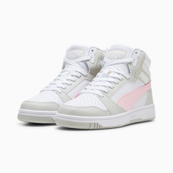 Rebound V6 Mid Sneakers Youth, PUMA White-Frosty Pink-Sedate Gray, large-ZAF