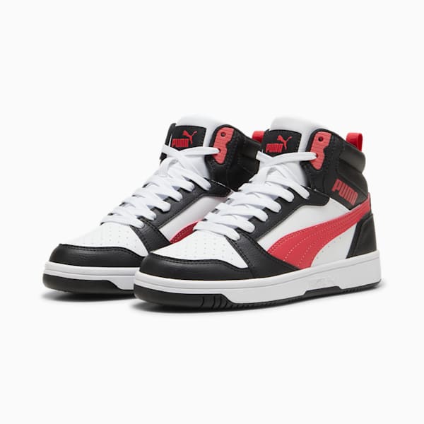 Rebound V6 Mid Sneakers Youth, PUMA Black-Tart Cherry-PUMA White, large-ZAF