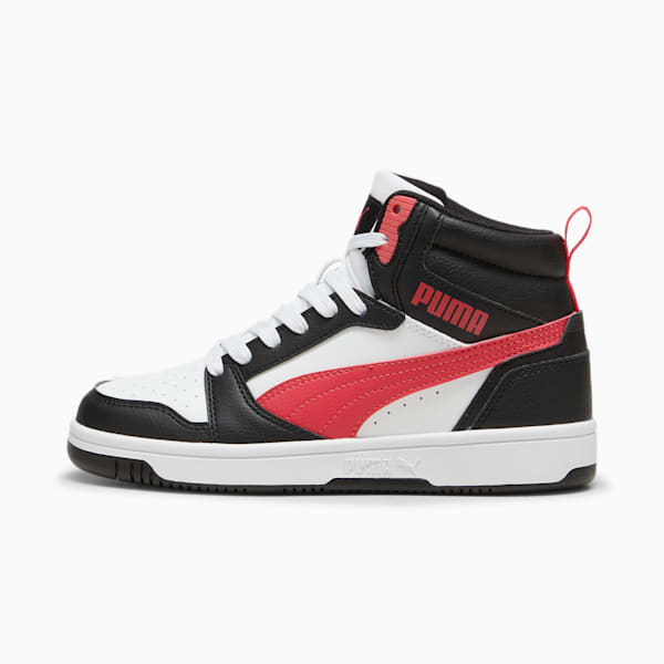 Rebound V6 Mid Sneakers Youth, PUMA Black-Tart Cherry-PUMA White, large-ZAF