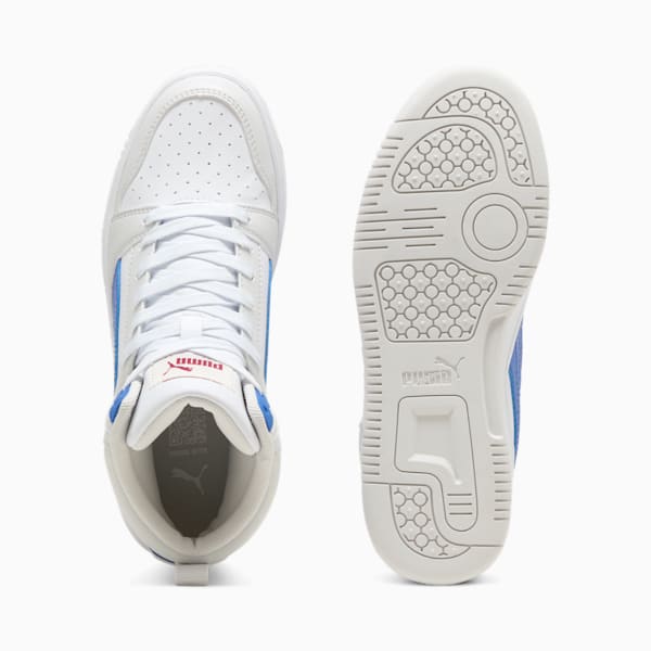 Rebound V6 Mid Sneakers Youth, PUMA White-Vivid Blue-Feather Gray, large-ZAF