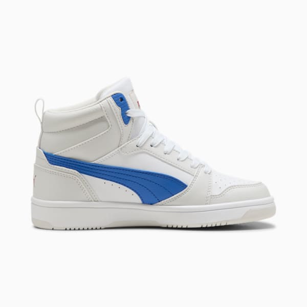 Rebound V6 Mid Sneakers Youth, PUMA White-Vivid Blue-Feather Gray, large-ZAF