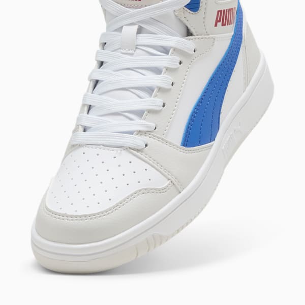 Rebound V6 Mid Sneakers Youth, PUMA White-Vivid Blue-Feather Gray, large-ZAF