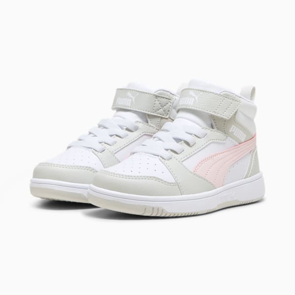 Rebound V6 Mid Sneakers Kids, PUMA White-Frosty Pink-Sedate Gray, large-ZAF