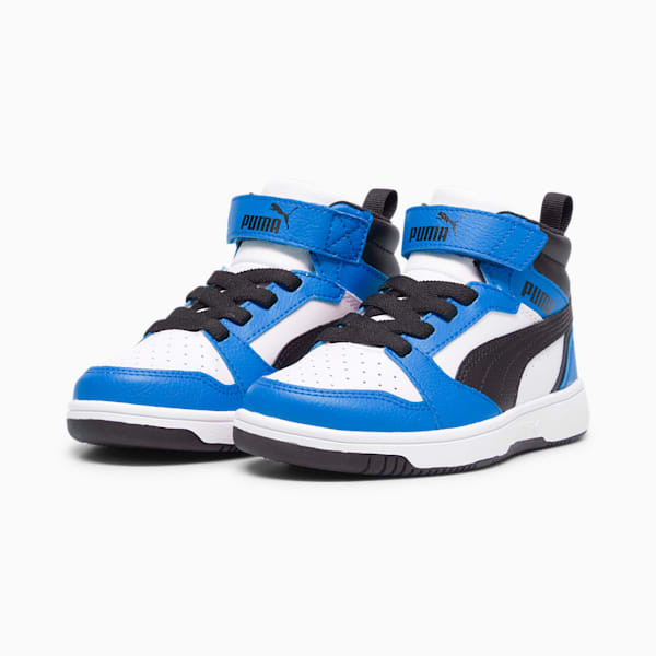 Rebound V6 Mid Sneakers Kids, PUMA White-PUMA Black-Racing Blue, large-ZAF