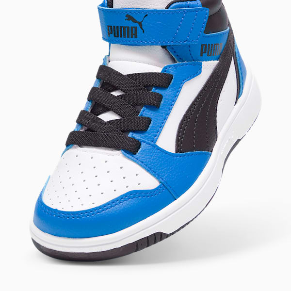Rebound V6 Mid Sneakers Kids, PUMA White-PUMA Black-Racing Blue, large-ZAF