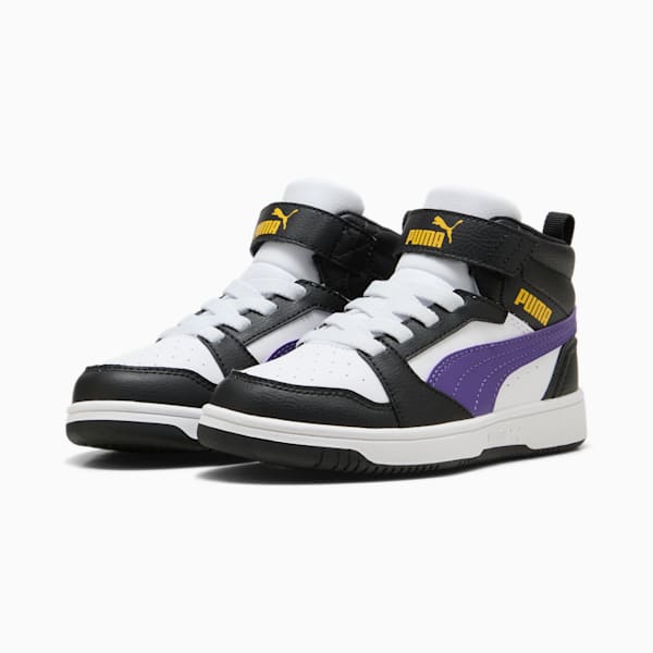 Rebound V6 Mid Sneakers Kids, PUMA White-Team Violet-PUMA Black, large-ZAF