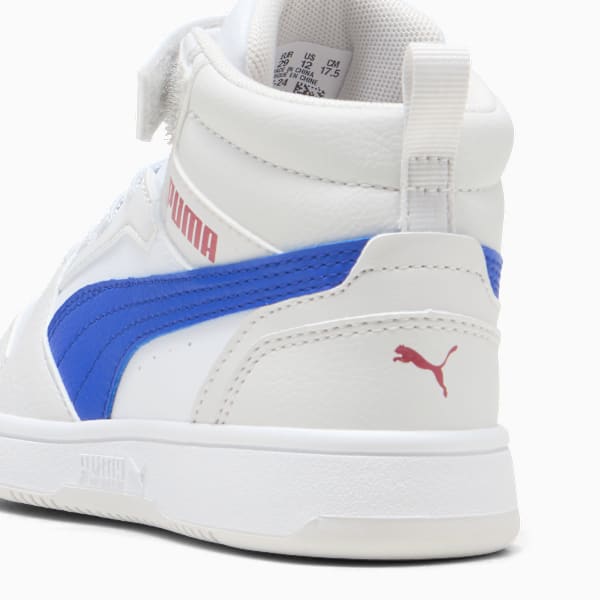 Rebound V6 Mid Sneakers Kids, PUMA White-Vivid Blue-Feather Gray, large-ZAF