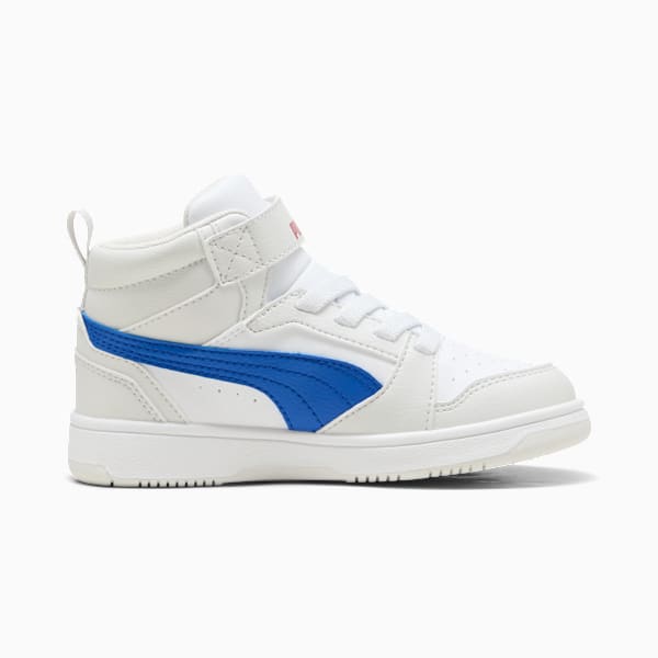 Rebound V6 Mid Sneakers Kids, PUMA White-Vivid Blue-Feather Gray, large-ZAF