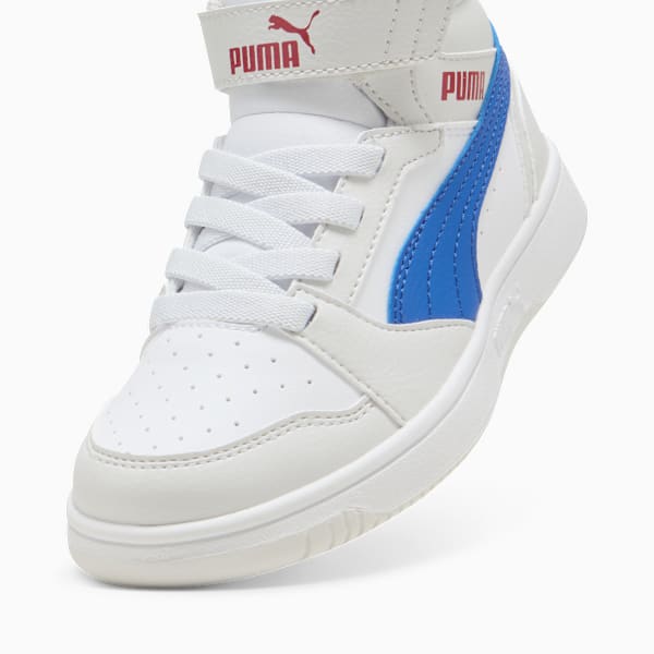 Rebound V6 Mid Sneakers Kids, PUMA White-Vivid Blue-Feather Gray, large-ZAF