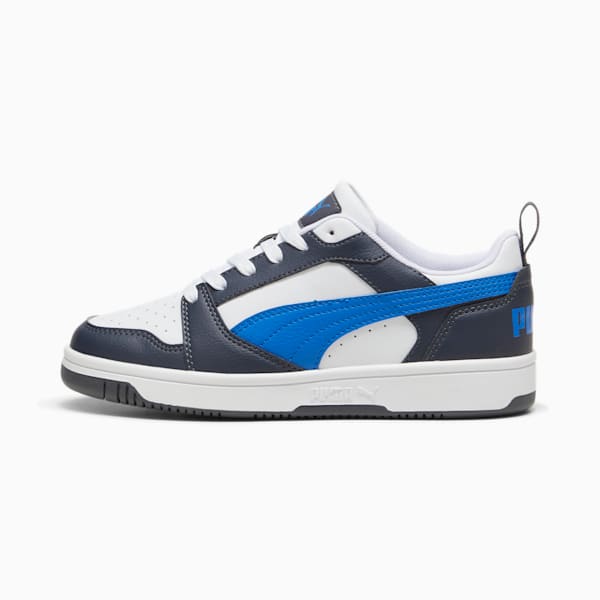 Rebound V6 Lo Youth Sneakers, PUMA White-Hyperlink Blue-Galactic Gray, large-ZAF