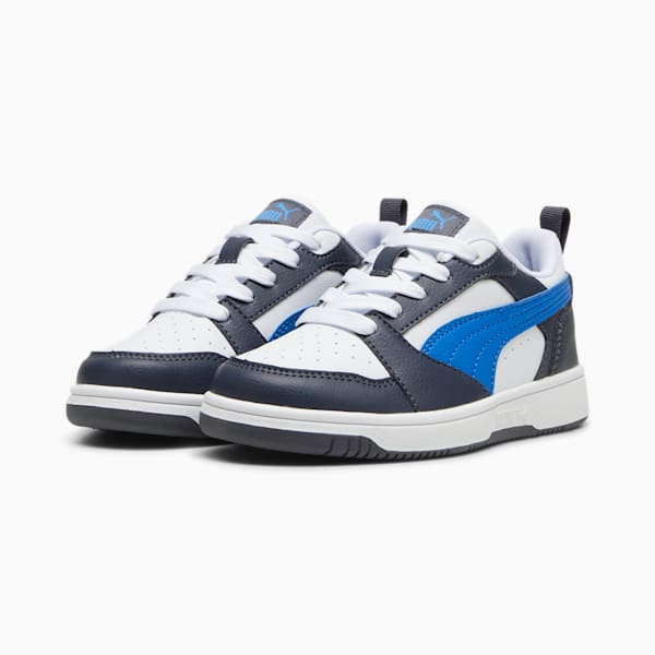 Rebound V6 Lo Kids' Sneakers, PUMA White-Hyperlink Blue-Galactic Gray, large-ZAF