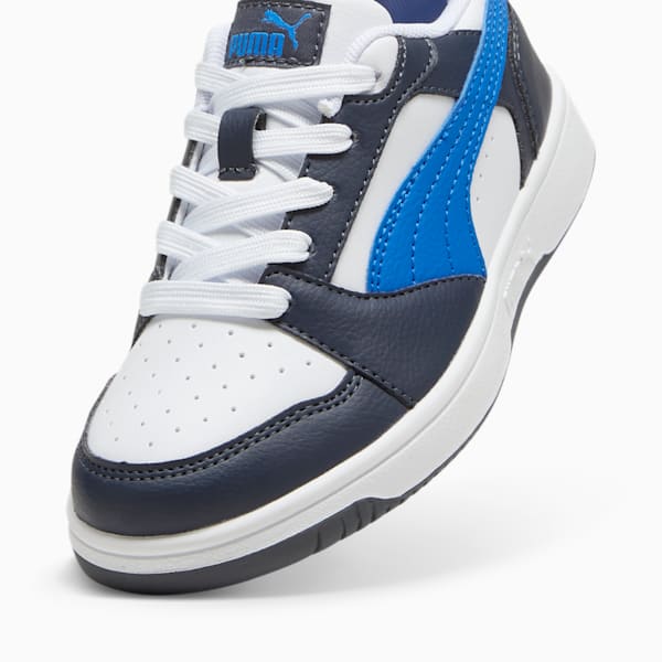 Rebound V6 Lo Kids' Sneakers, PUMA White-Hyperlink Blue-Galactic Gray, large-ZAF