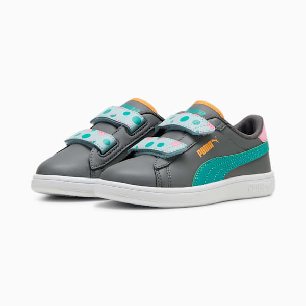 PUMA Smash 3.0 Summer Camp Kids' Sneakers, Cool Dark Gray-Sparkling Green-PUMA White, large-ZAF
