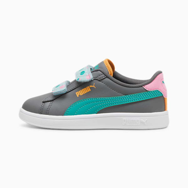 PUMA Smash 3.0 Summer Camp Kids' Sneakers, Cool Dark Gray-Sparkling Green-PUMA White, large-ZAF