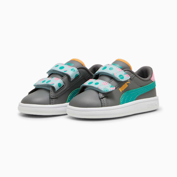 PUMA Smash 3.0 Summer Camp Toddlers' Sneakers, Cool Dark Gray-Sparkling Green-PUMA White, large-ZAF