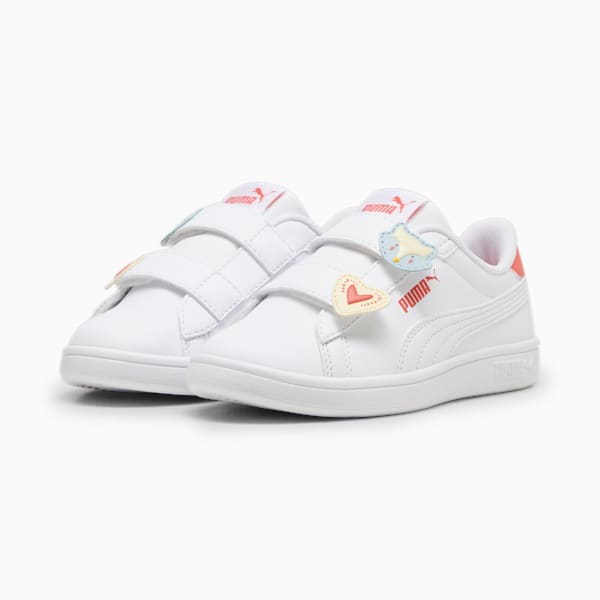Tenis para niñas PUMA Smash 3.0 Badges, PUMA White-Frosted Dew-Salmon, large-MEX