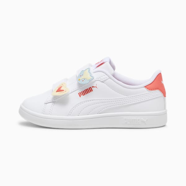 Tenis para niñas PUMA Smash 3.0 Badges, PUMA White-Frosted Dew-Salmon, large-MEX