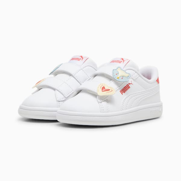 PUMA Smash 3.0 Badges Toddlers' Sneakers, PUMA White-Frosted Dew-Salmon, large-MEX