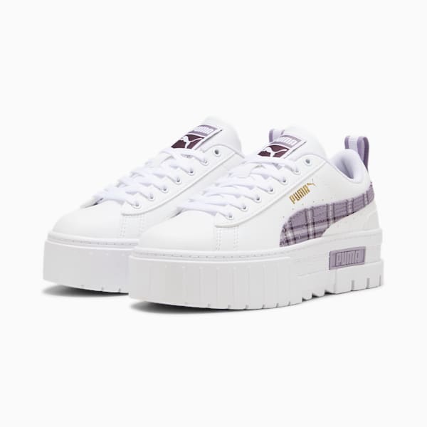 Mayze Winter Tartan Sneakers Youth, PUMA White-Pale Plum, large-ZAF