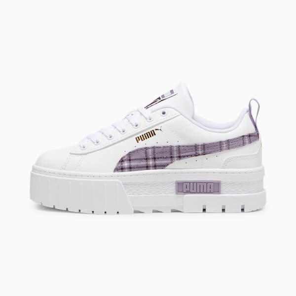 Mayze Winter Tartan Sneakers Youth, PUMA White-Pale Plum, large-ZAF