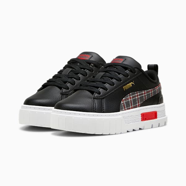 Mayze Winter Tartan Sneakers Kids, PUMA Black-For All Time Red, large-ZAF