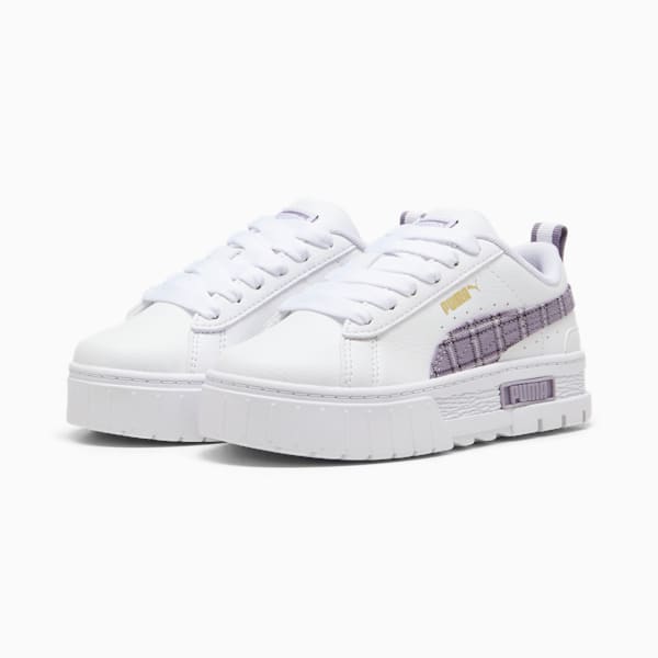 Mayze Winter Tartan Sneakers Kids, PUMA White-Pale Plum, large-ZAF