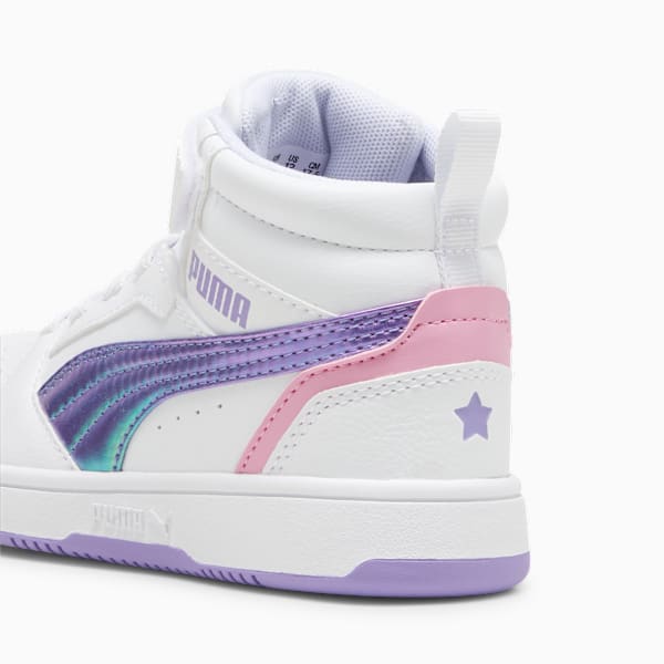 Rebound V6 Mid Bouncy Sky Sneakers Kids, PUMA White-Lavender Alert-Mauved Out, large-MEX