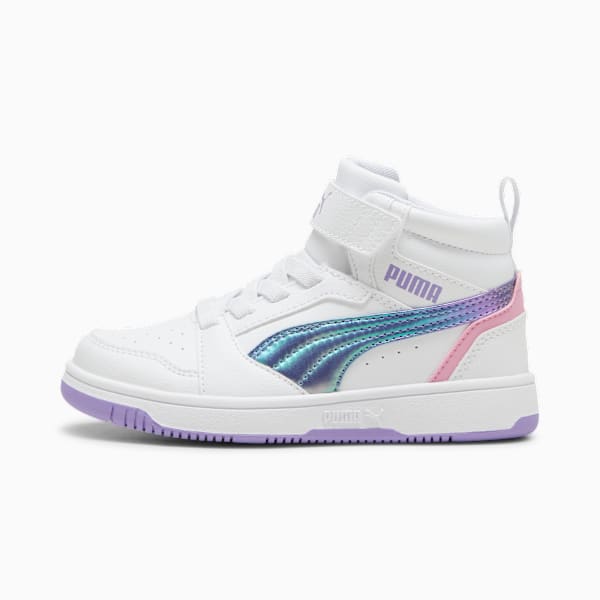 Rebound V6 Mid Bouncy Sky Sneakers Kids, PUMA White-Lavender Alert-Mauved Out, large-MEX
