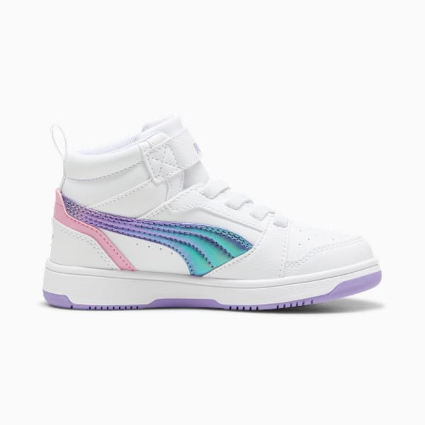 Rebound V6 Mid Bouncy Sky Sneakers Kids, PUMA White-Lavender Alert-Mauved Out, large-MEX