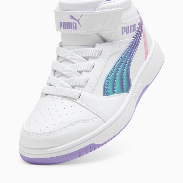 Rebound V6 Mid Bouncy Sky Sneakers Kids, PUMA White-Lavender Alert-Mauved Out, large-MEX