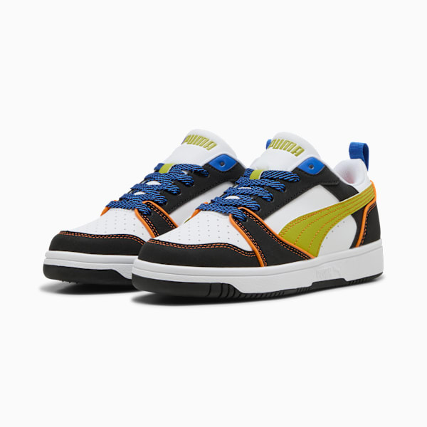 Puma Rebound V6 Lo Starblitz Sneakers Youth, PUMA White-Sea Kelp-Orange Glo, large-ZAF