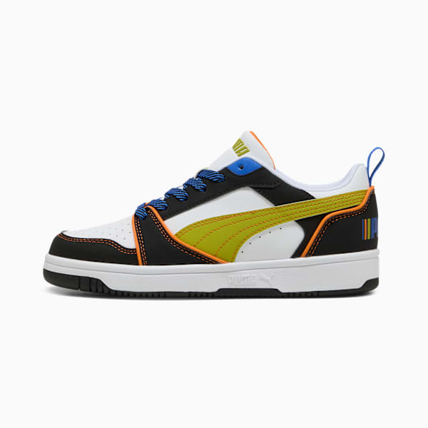 Puma Rebound V6 Lo Starblitz Sneakers Youth, PUMA White-Sea Kelp-Orange Glo, large-ZAF