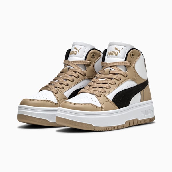 Rebound Femme Mid Sneakers Women, PUMA White-PUMA Black-Ice Coffee, large-ZAF