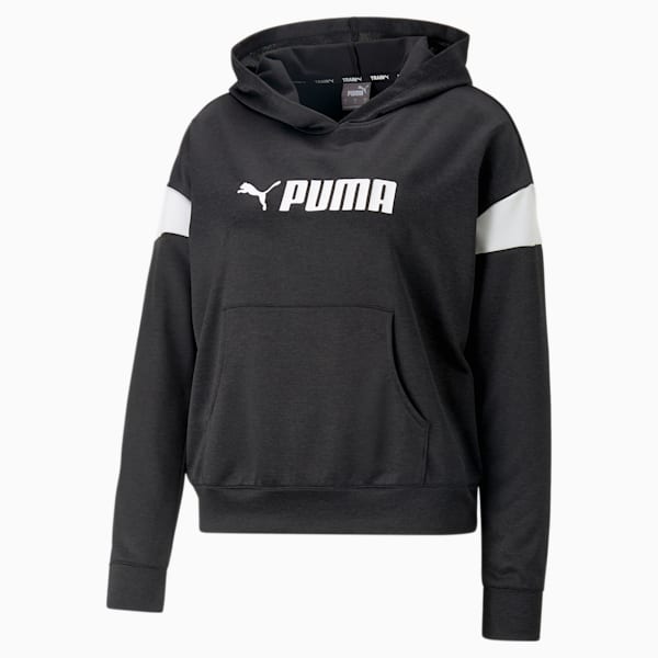 PUMA Fit Tech Knit Training Hoodie Women, PUMA Black Heather-PUMA White, large-ZAF