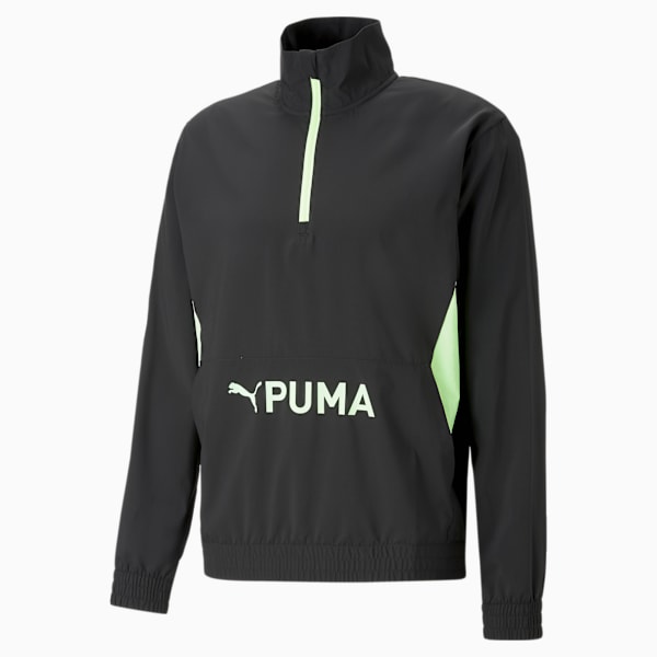 Campera de training de media cremallera PUMA Fit Woven para hombre, PUMA Black-Fizzy Lime, large-ARG